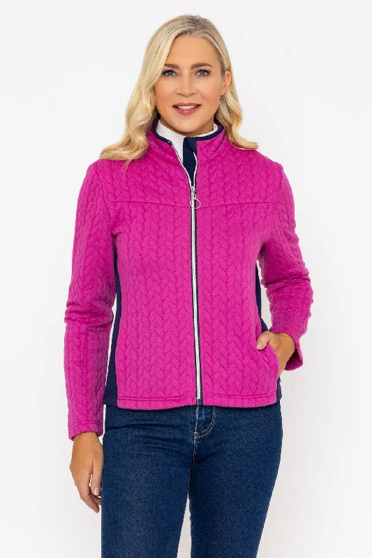 Magenta Textured Contrast Jersey Jacket Women's versatile jackets