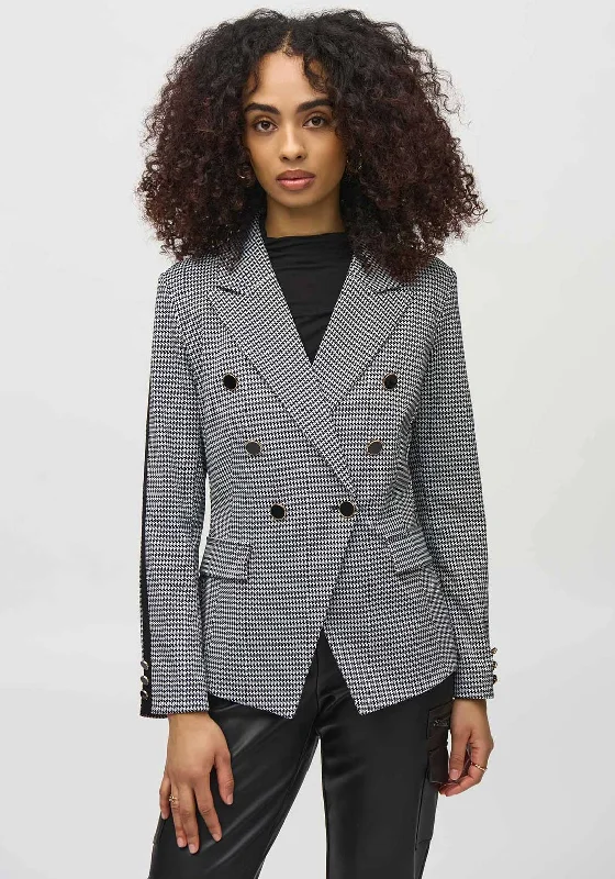 Joseph Ribkoff Houndstooth Double Breasted Blazer, Black Women's hiking jackets