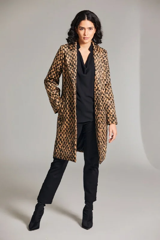 Weave Print Long Coat Women's autumn coats and jackets