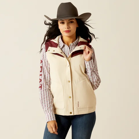 Women's Pioneer StretchShell Vest - Summer Sand & Rosewood Women's wool jackets