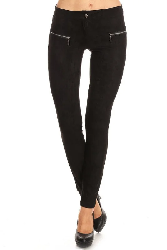 Windy City Faux Suede Zipper Pocket Pants