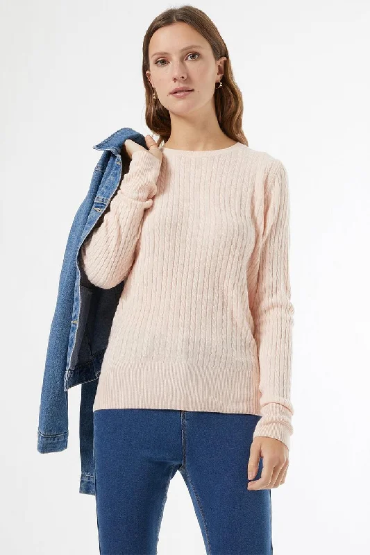 Pink Cash Cable Crew Neck Sweater Women's cheap jackets