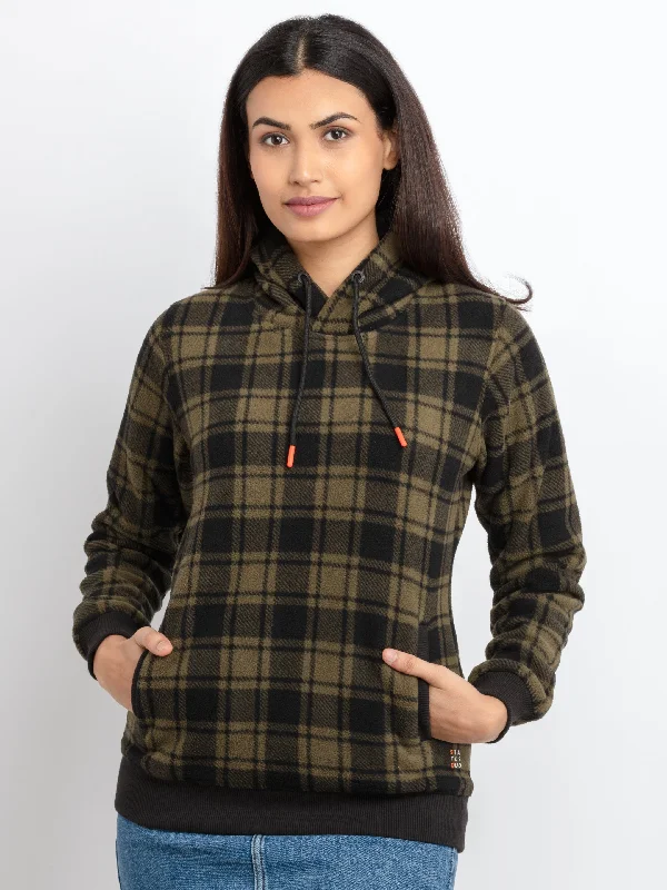 Womens Checks Round Neck Sweatshirt Sporty Hoodie Sweatshirt