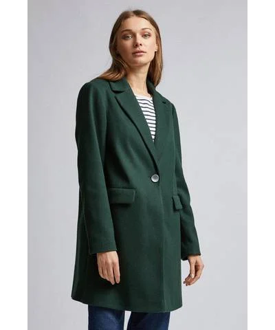 Minimal Lined Crombie Coat Green Women's stylish jackets