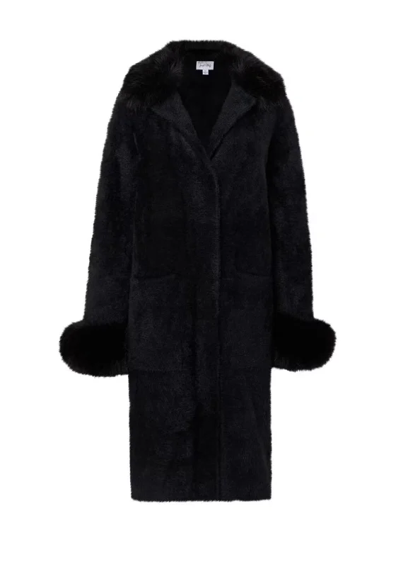 Joseph Ribkoff Faux Fur Fluffy Knit Jacket, Black Women's leather jackets