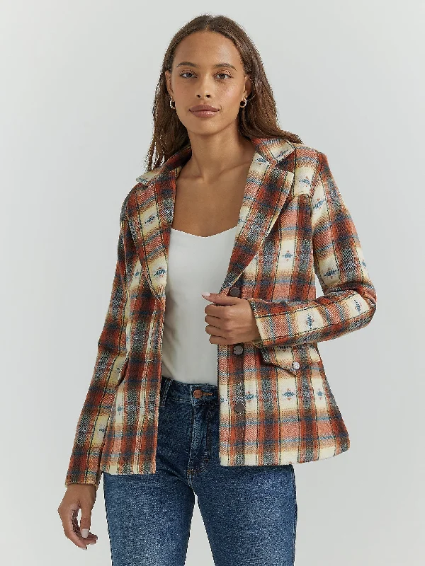 Women's Western Printed Blazer Coat - Creamy Red Women's smart jackets