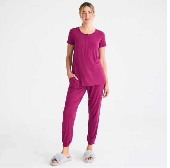 Bordeaux Women's S/S Jogger Nursing PJ Set Shorts pajama sets