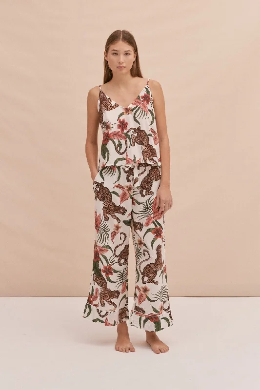 Cami & Wide Leg Set Soleia Print Cream Pajama sets under $50