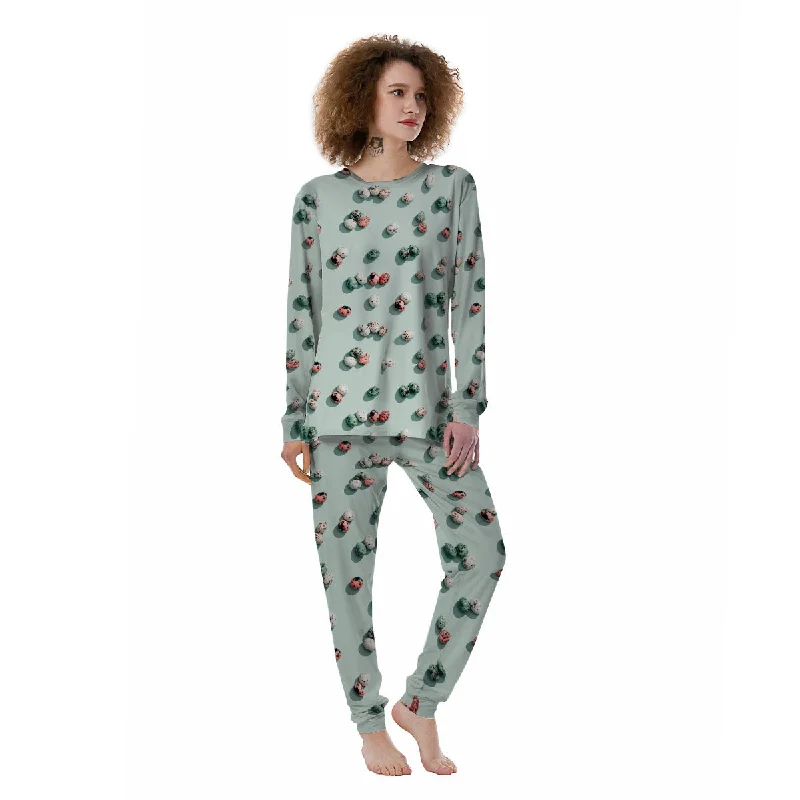 Colorful Pile Of Easter Eggs Print Pattern Women's Pajamas Button-up pajama sets