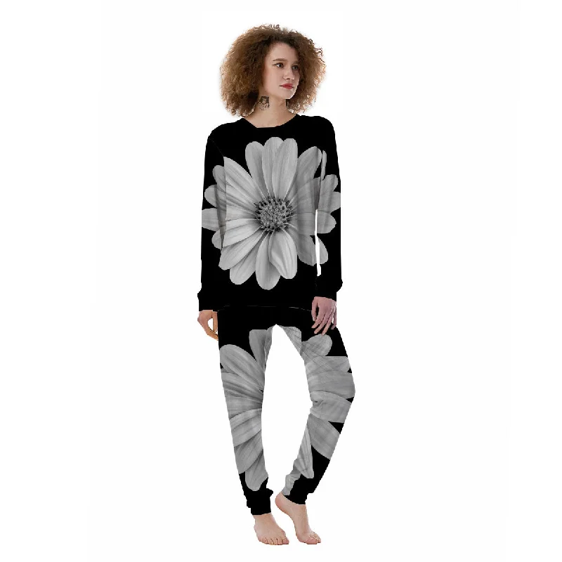 Daisy Flower Monochrome Print Women's Pajamas Best-selling pajama sets 2024