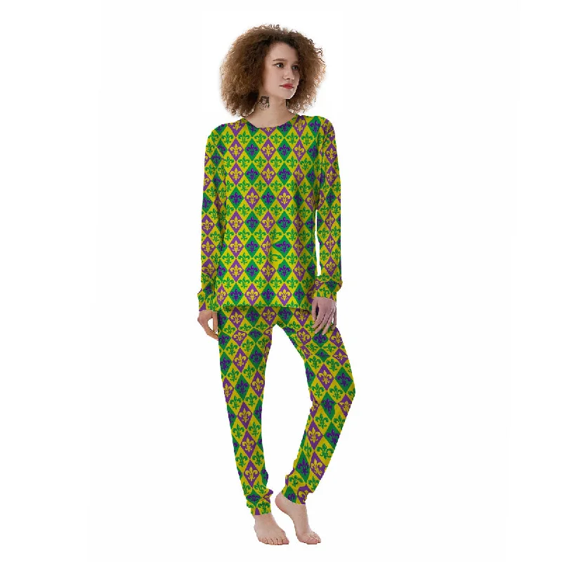 De Lis Mardi Gras Print Pattern Women's Pajamas Matching couple pajama sets