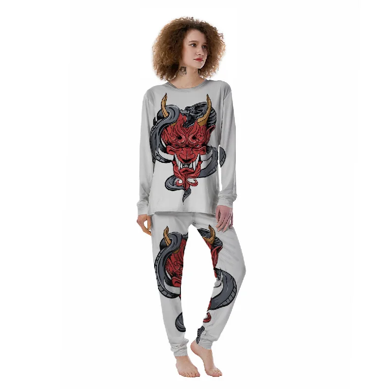 Demon With Snake Japanese Oni Print Women's Pajamas Discounted pajama sets