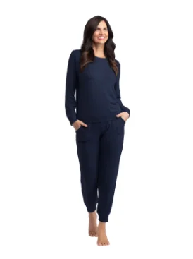 Dream Jersey Crew Neck Lounge Set - Navy Travel pajama sets