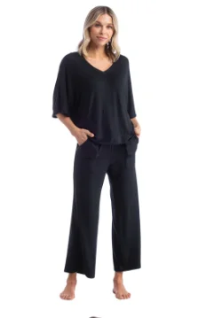 Dream Relaxed V-Neck w/ Capri Lounge Set - Black Camisole pajama sets