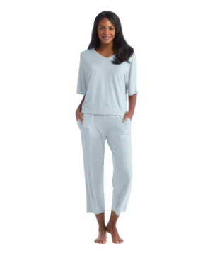 Dream Relaxed V-Neck with Capri Lounge Set - Surf Two-piece pajama sets