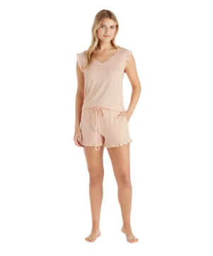 Dream Ruffle Top And Short Set - Apricot Three-piece pajama sets