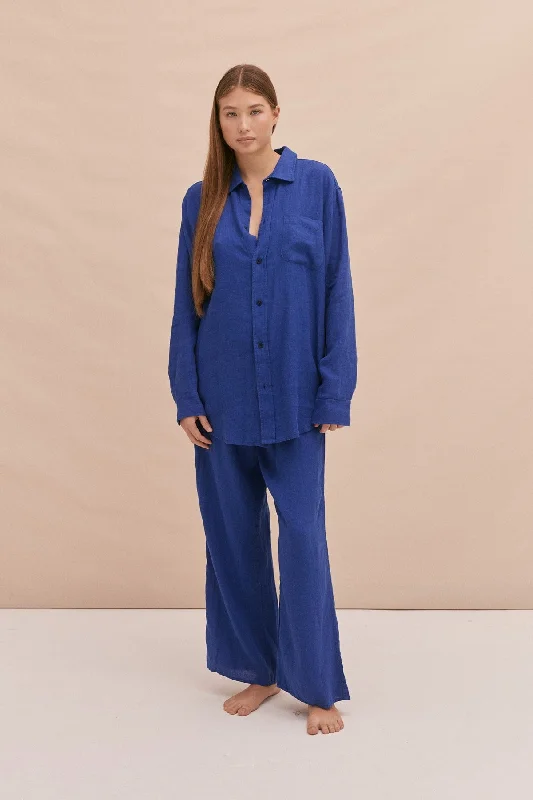 Long Lounge Set Lazuli Cobalt Blue Linen Vintage pajama sets