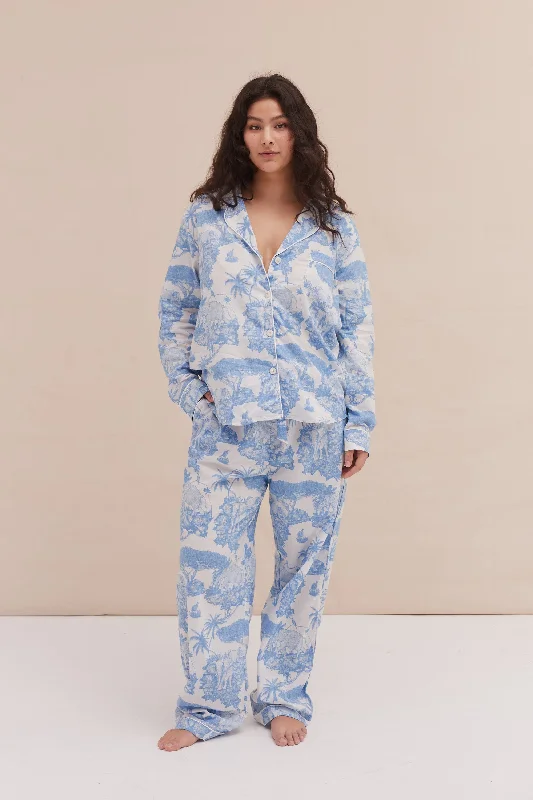 Long Pyjama Set Loxodonta Print Blue Budget-friendly pajama sets