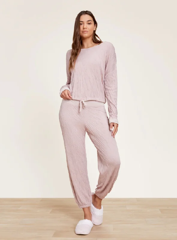 Malibu Collection Women's Crinkle Jersey Lounge Set - Faded Rose/Shell Postpartum pajama sets