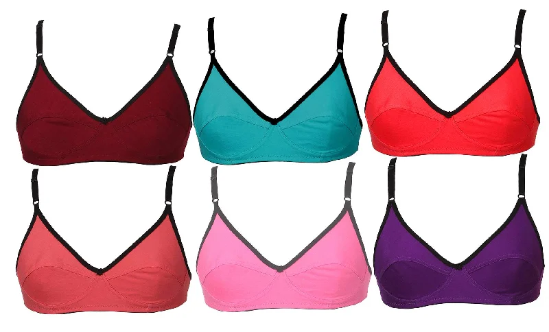 Multicoloured Cotton Spandex Basic Bras Pack Of 6 Women's pajama sets