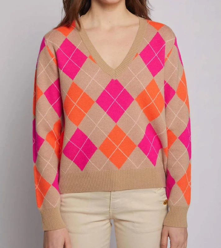 Argyle Pullover In Beige Wool Blend Casual sweaters