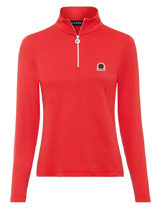 Classic Tricolor Troyer Sweater In Red Sporty sweaters