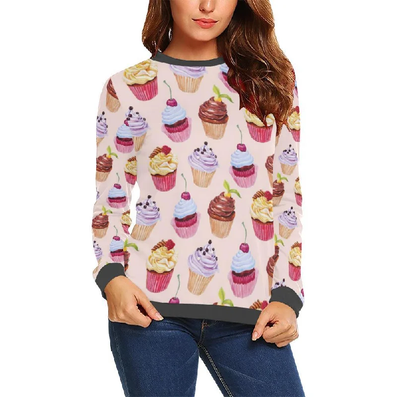 Cupcake Pink Pattern Print Women's Sweatshirt Best everyday sweaters