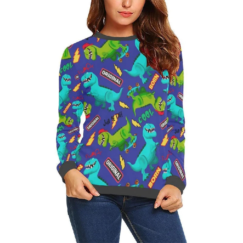 Dino Dinosaur Cartoon Pattern Print Women's Sweatshirt Silk-blend sweaters