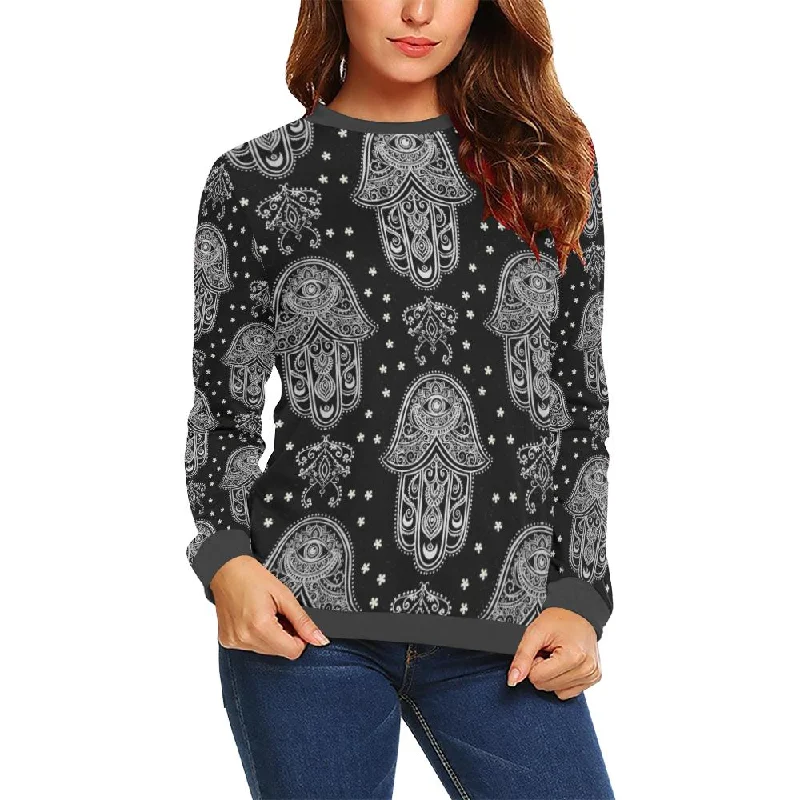 Evil Eye Hamsa Pattern Print Women's Sweatshirt Best sweaters for hiking