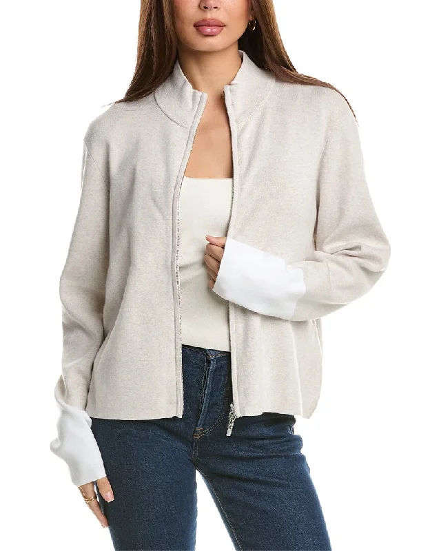 Forte Cashmere Contrast Trim Zip Mock Cardigan Best sweaters for cold weather