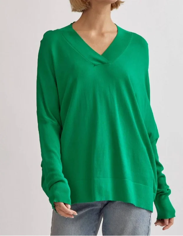 Long Sleeve Knit Top In Kelly Green Spring sweaters