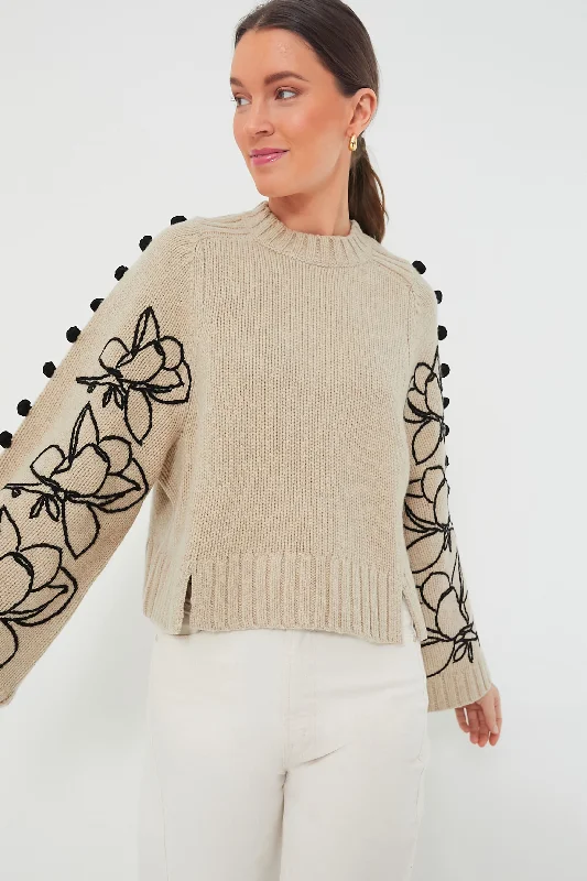 Stone Black Adele Wool Embroidered Knit Crewneck sweaters