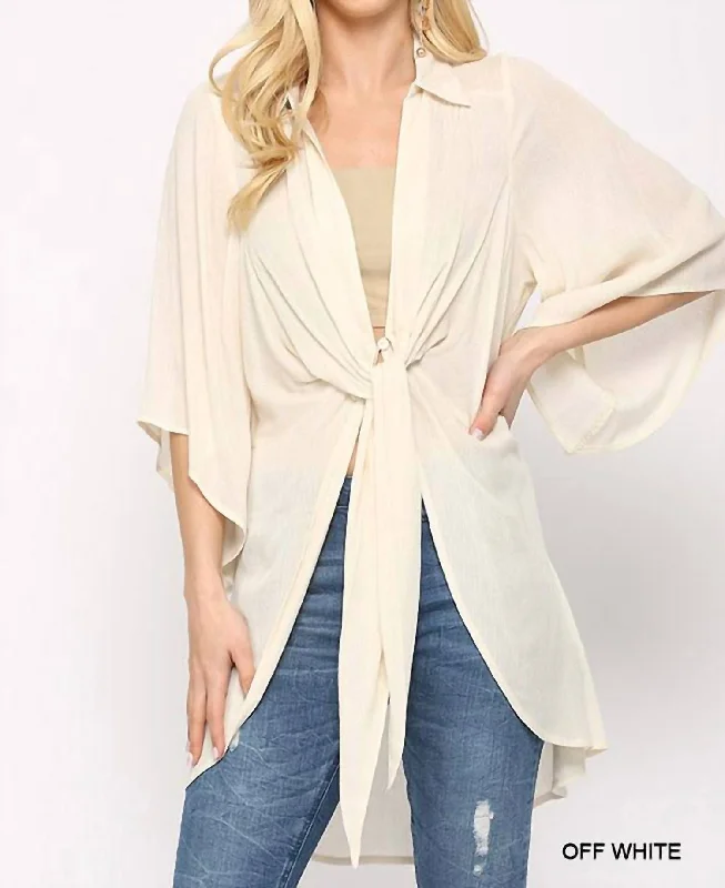 Tie Front Cardigan In Off-White Acrylic sweaters