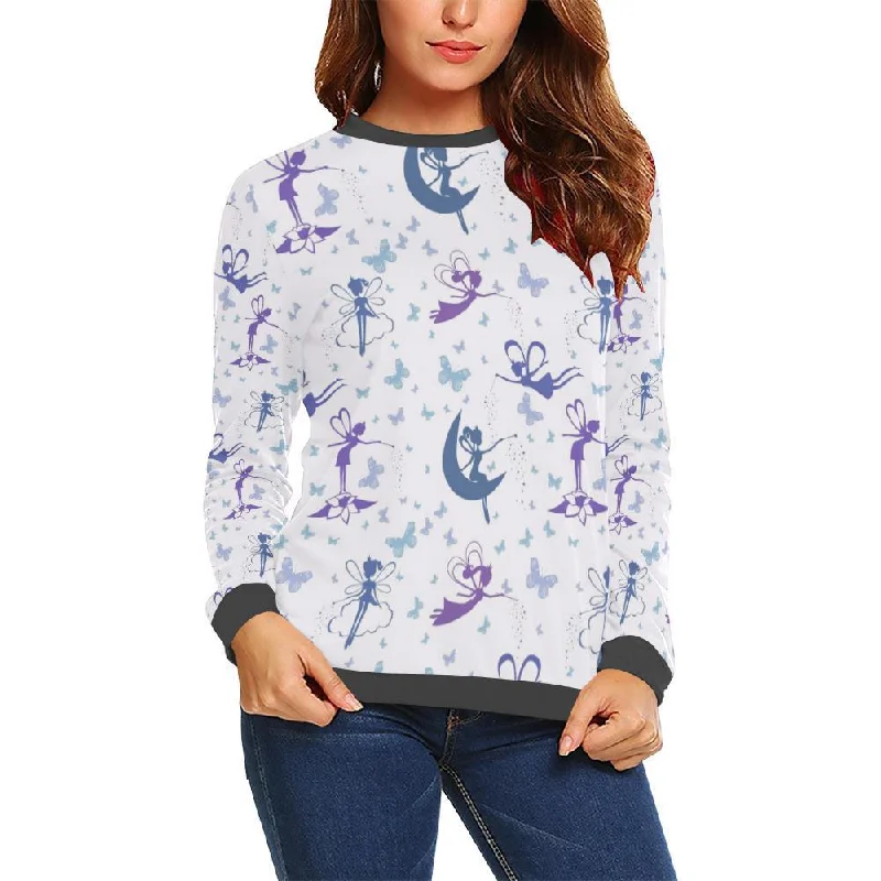 White Fairy Pattern Print Women's Sweatshirt Water-resistant sweaters