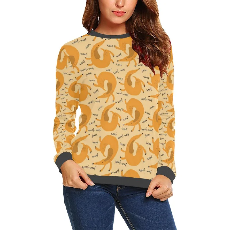 Wiener Dog Dachshund Woof Woof Pattern Print Women's Sweatshirt Travel-friendly sweaters