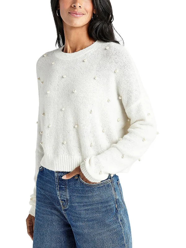 Womens Wool Blend Embellished Crewneck Sweater Cozy knit sweaters for winter