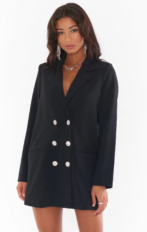 Bling Blazer Dress ~ Black Suiting Ruffled mini dresses