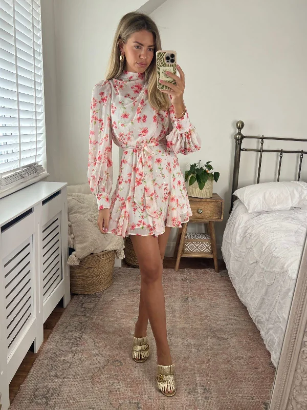 Holly Godet Skirt Mini Dress / White Floral Boohoo mini dresses