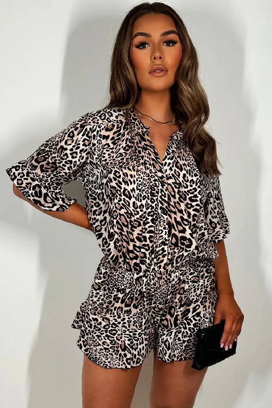 Leopard Print Playsuit With Frill Hem Satin mini dresses