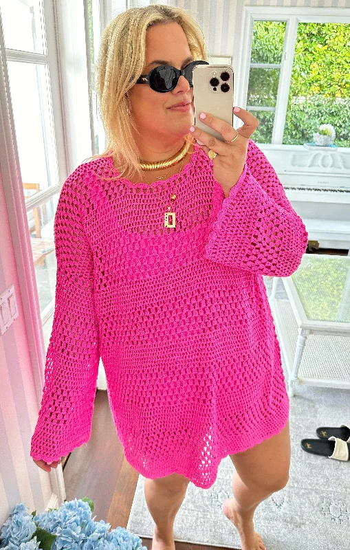 Paula Pullover ~ Hot Pink Crochet Hot new arrivals in mini dresses