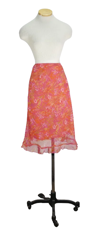 90s StudioY Orange Floral Skirt          S Stretchy unclassified skirts