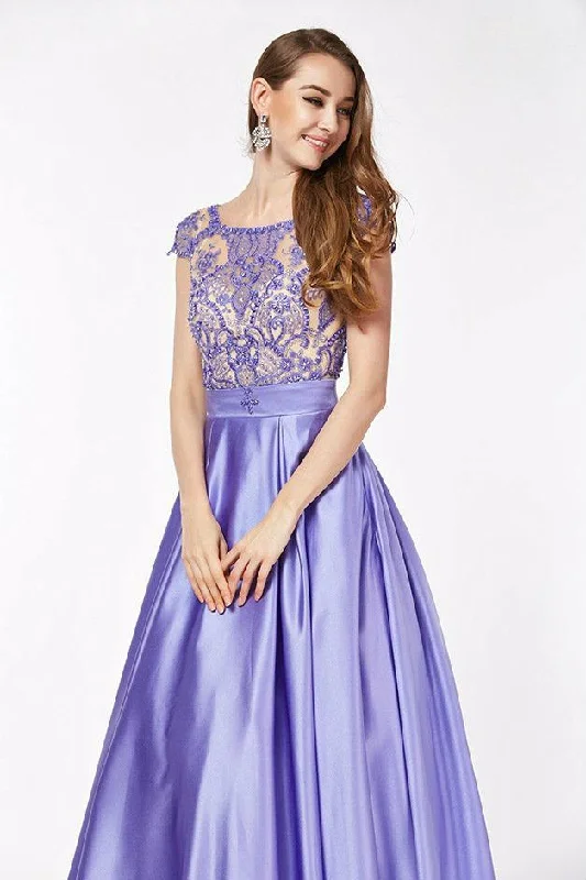 Angela & Alison Illusion Embellished Cap Sleeve Ballgown 61061 High-end party dresses