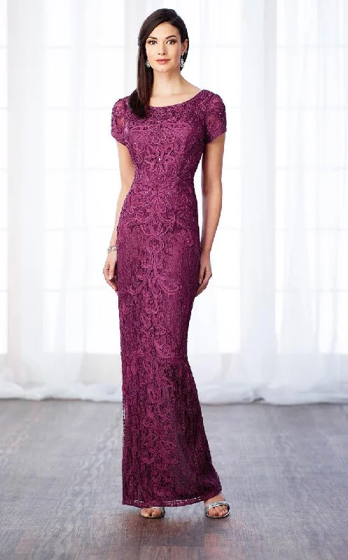 Mon Cheri Short Sleeve Jeweled Lace Sheath Gown 217637 - 1 pc Dark Raspberry In Size 6 Available Comfortable party dresses for all-night wear