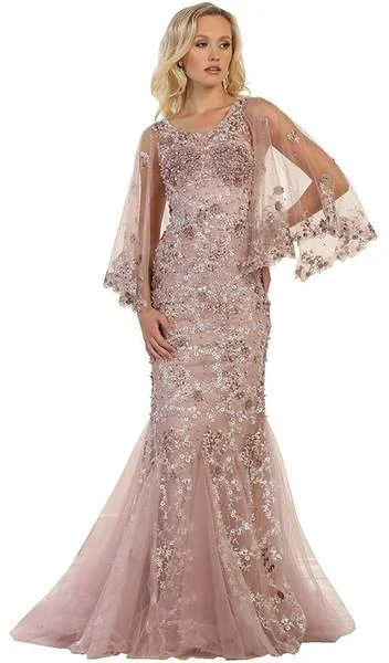 May Queen - Floral Applique Jewel Neck Trumpet Formal Gown RQ-7549 - 1 pc Mauve In Size 12 Available Ruffled party dresses