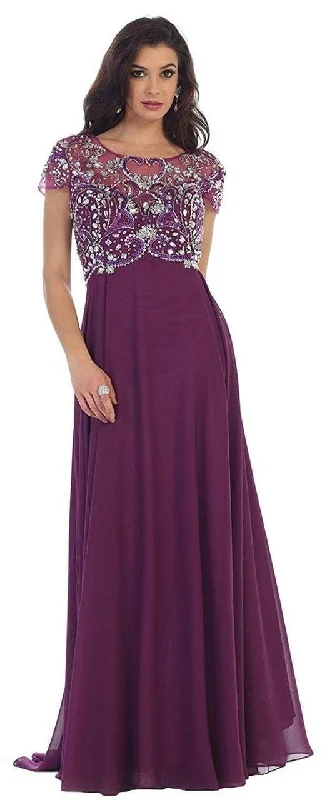 May Queen MQ1100 Embellished Scoop A-line Evening Gown - 1 pc Eggplant in size 5XL Available Best party dresses for tall women