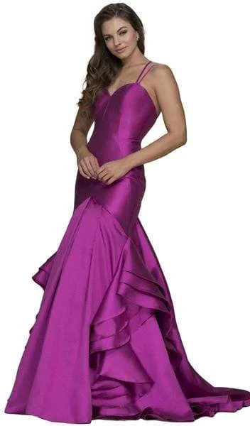 Nox Anabel - Sweetheart Bodice Ruffled Mikado Trumpet Evening Gown C034 - 1 pc Magenta In Size 3XL Available Cute floral print party dresses