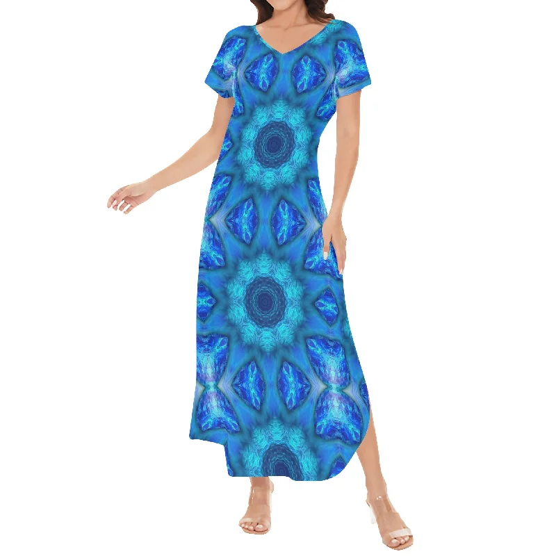 Blue Ocean Kaleidoscope Womens Short Sleeve Long Draped Dress Best maxi dresses for date night