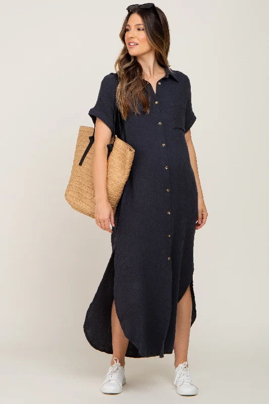 Charcoal Button Down Maternity Midi Dress Shein midi dresses