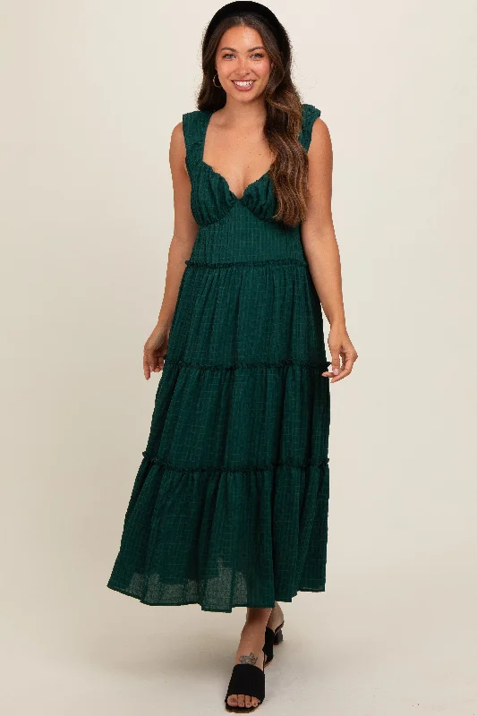 Forest Green Textured Tiered Maternity Midi Dress High-end midi dresses