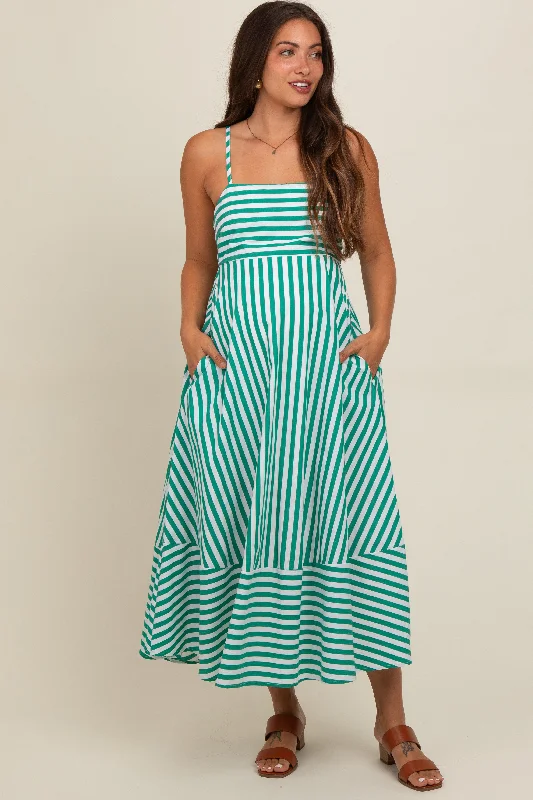 Green Contrast Stripe Maternity Midi Dress Cute floral print midi dresses